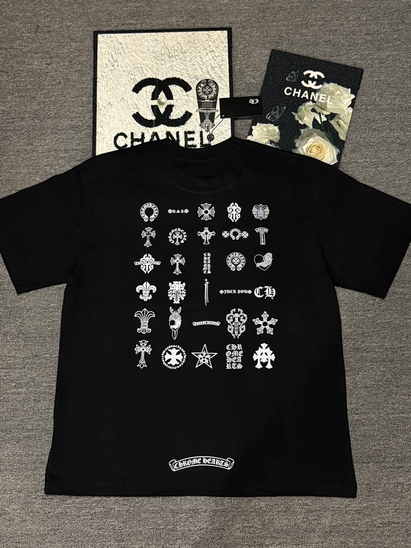 （ ） :YH 016 CH LOGO 1:1 Same Style 32 Breathable 1x 1 oversize 1:1 :White Black Size:S-XL
